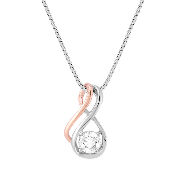 Round White Sapphire Pendant in 14k White and Rose Gold (18") Round White Sapphire Pendant in 14k White and Rose Gold (18")