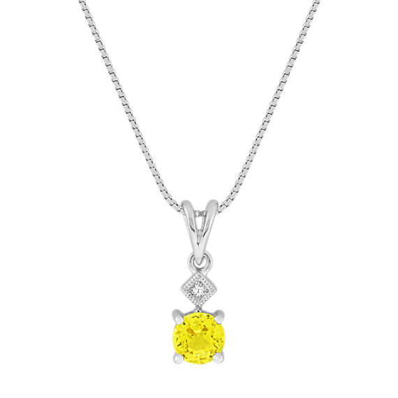 Round Yellow Sapphire and Diamond Pendant (18") Round Yellow Sapphire and Diamond Pendant (18")