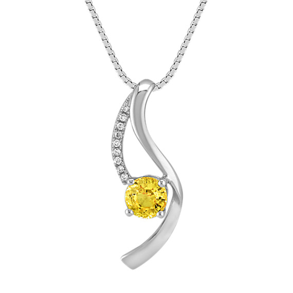 Round Yellow Sapphire and Diamond Pendant (18") Round Yellow Sapphire and Diamond Pendant (18")