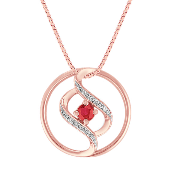 Ruby and Diamond Circle Pendant in White & Rose Gold (18") Ruby and Diamond Circle Pendant in White & Rose Gold (18")