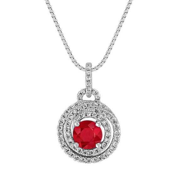Ruby and Diamond Spiral Circle Pendant (18") Ruby and Diamond Spiral Circle Pendant (18")