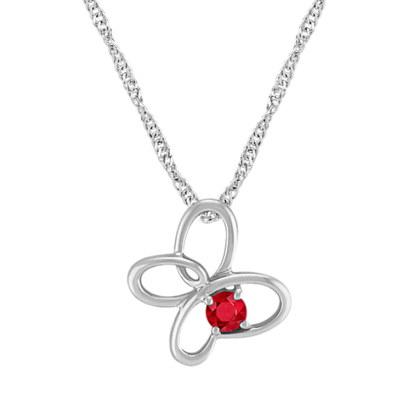 Ruby and Sterling Silver Floral Pendant (20") Ruby and Sterling Silver Floral Pendant (20")