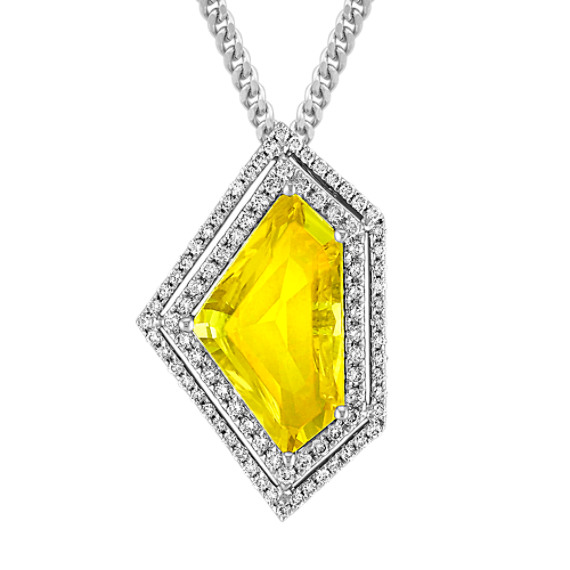 Shield Shaped Yellow Sapphire and Round Diamond Pendant (18") Shield Shaped Yellow Sapphire and Round Diamond Pendant (18")