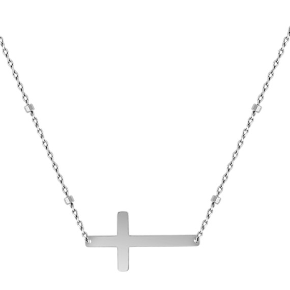 Sideways Cross Necklace in 14k White Gold (18") Sideways Cross Necklace in 14k White Gold (18")