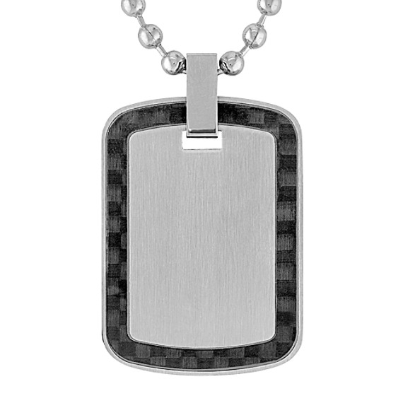 Stainless Steel and Black Carbon Fiber Dog Tag Necklace (24") Stainless Steel and Black Carbon Fiber Dog Tag Necklace (24")