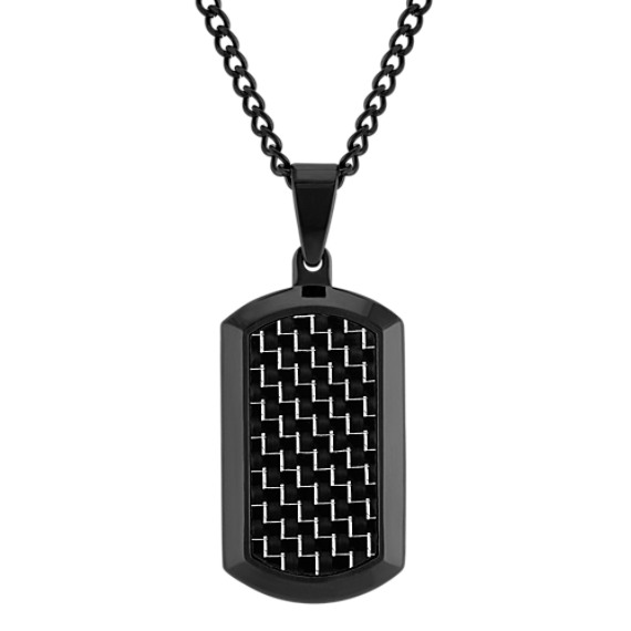 Stainless Steel and Black Carbon Fiber Dog Tag Necklace (24") Stainless Steel and Black Carbon Fiber Dog Tag Necklace (24")