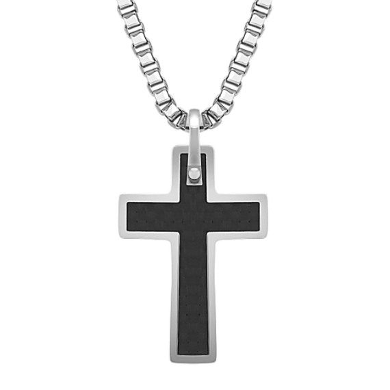 Stainless Steel and Carbon Fiber Cross Necklace (20") Stainless Steel and Carbon Fiber Cross Necklace (20")