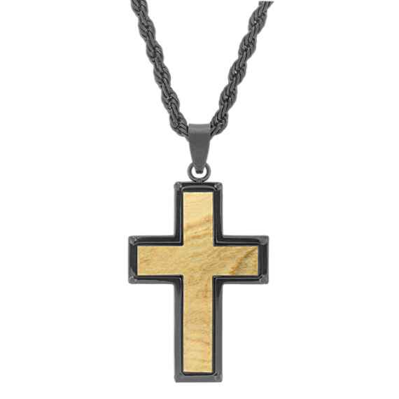 Stainless Steel Cross Necklace with Wood Inlay (24 in.) Stainless Steel Cross Necklace with Wood Inlay (24 in.)
