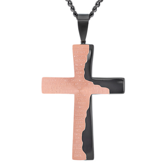 Stainless Steel Cross with Rose and Black Ionic Plating (24") Stainless Steel Cross with Rose and Black Ionic Plating (24")