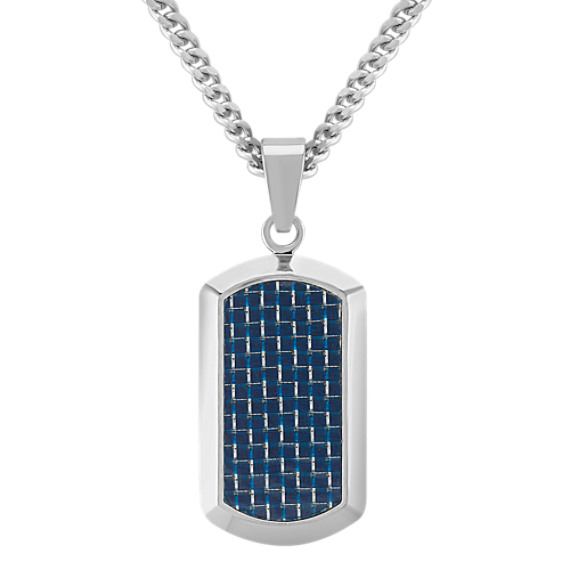 Stainless Steel with Black and Blue Carbon Fiber Dog Tag Necklace (24") Stainless Steel with Black and Blue Carbon Fiber Dog Tag Necklace (24")