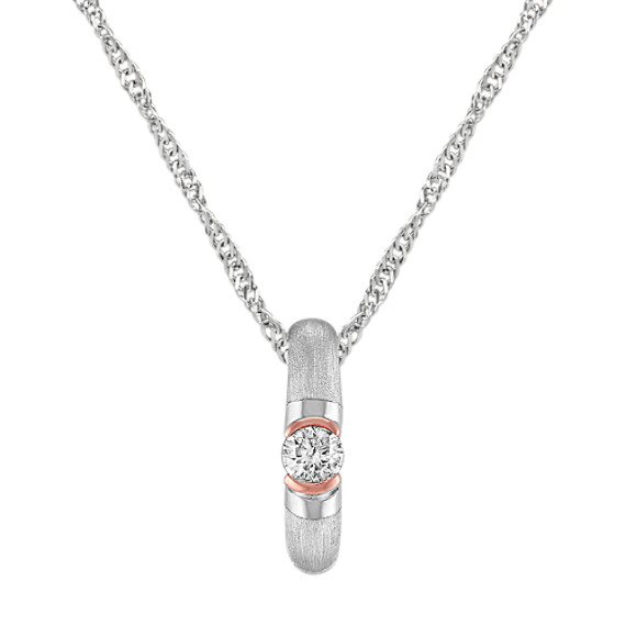 Sterling Silver and 14k Rose Gold Diamond Pendant (18") Sterling Silver and 14k Rose Gold Diamond Pendant (18")