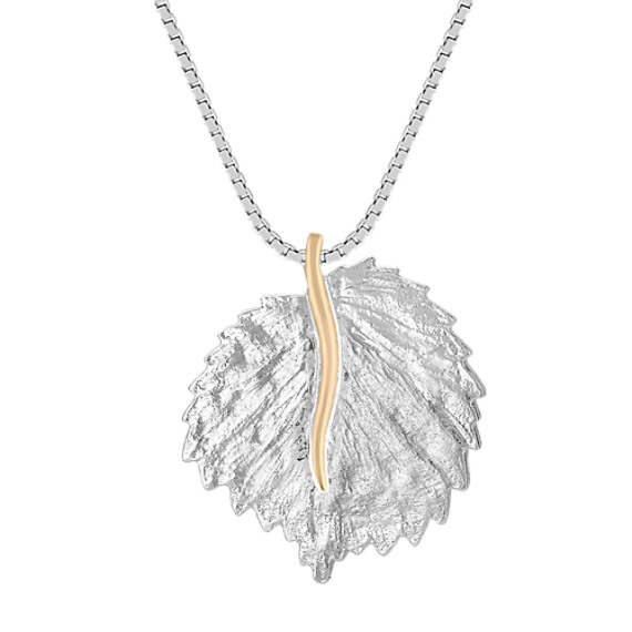 Sterling Silver and 14k Yellow Gold Leaf Pendant (18") Sterling Silver and 14k Yellow Gold Leaf Pendant (18")