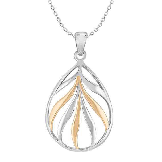 Sterling Silver and 18k Yellow Gold Teardrop Pendant (18") Sterling Silver and 18k Yellow Gold Teardrop Pendant (18")
