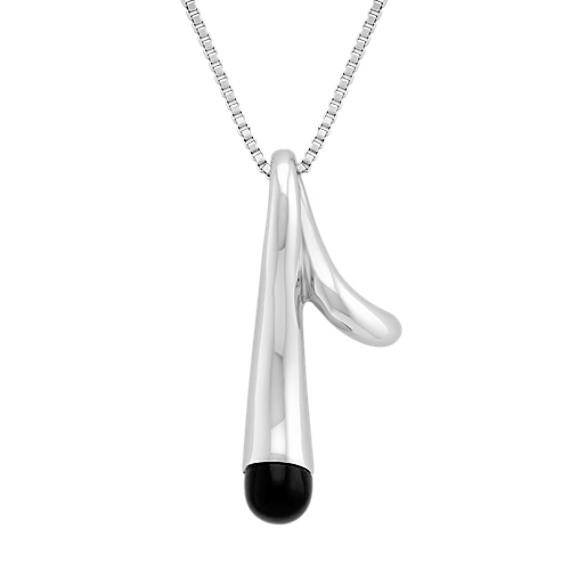 Sterling Silver and Black Agate Necklace (18") Sterling Silver and Black Agate Necklace (18")