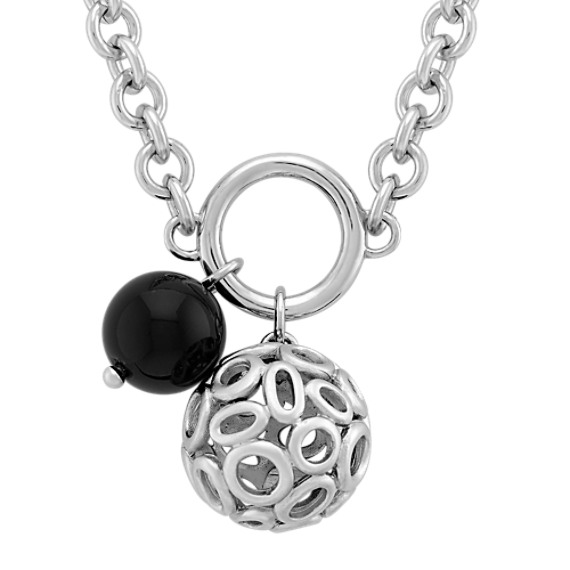 Sterling Silver and Black Agate Necklace (20") Sterling Silver and Black Agate Necklace (20")