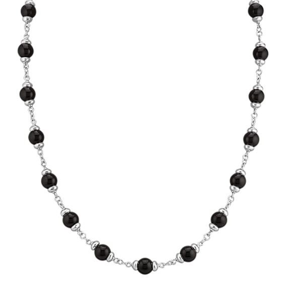 Sterling Silver and Black Agate Necklace (30") Sterling Silver and Black Agate Necklace (30")