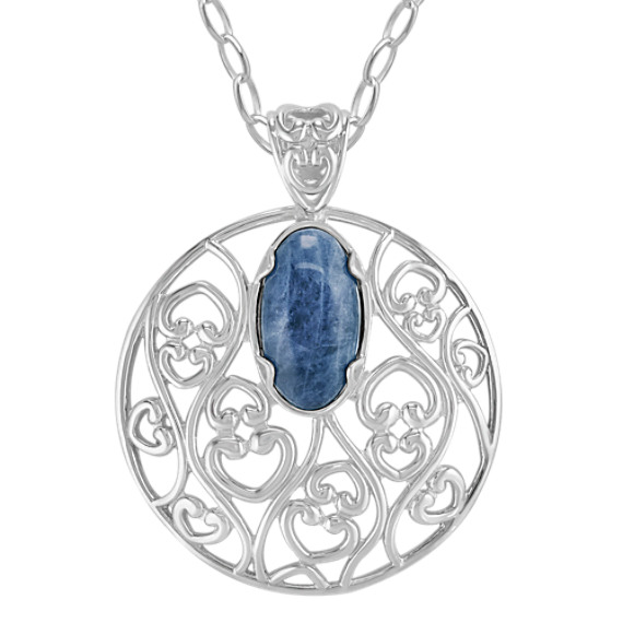 Sterling Silver and Sodalite Circle Pendant (18") Sterling Silver and Sodalite Circle Pendant (18")