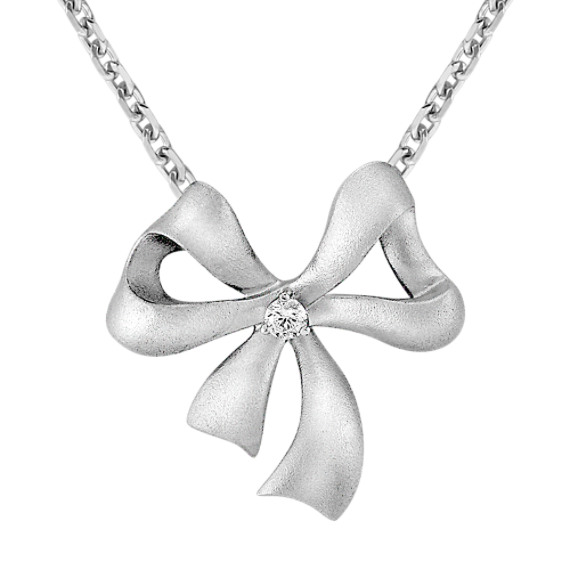 Sterling Silver Diamond Bow Pendant (18") Sterling Silver Diamond Bow Pendant (18")
