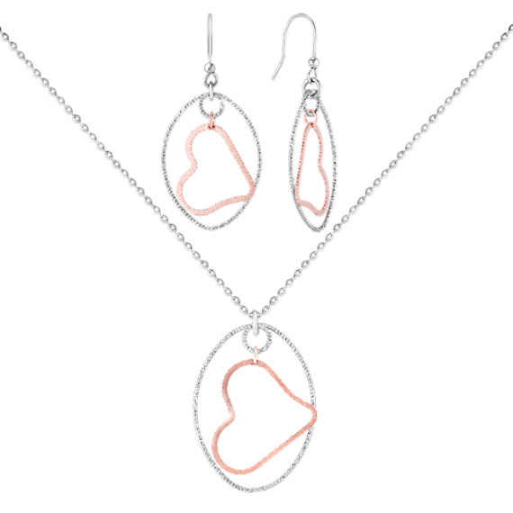 Sterling Silver Floating Heart Pendant and Earrings Two-Piece Set (18") Sterling Silver Floating Heart Pendant and Earrings Two-Piece Set (18")