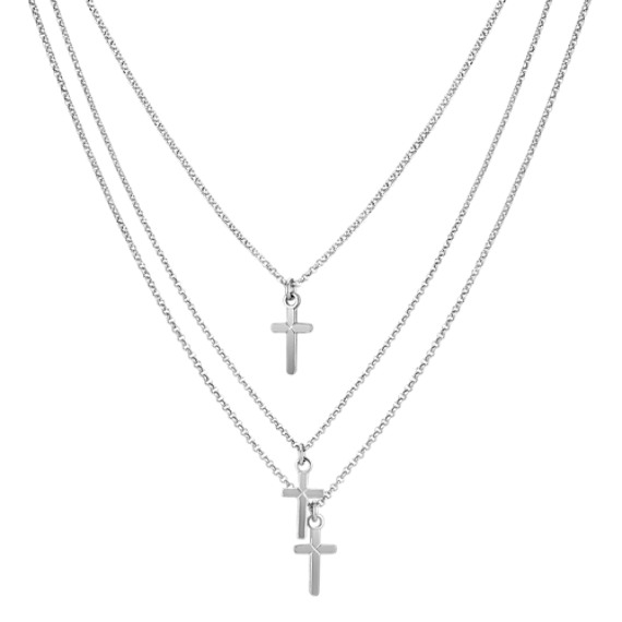 Sterling Silver Layered Cross Pendant (18") Sterling Silver Layered Cross Pendant (18")