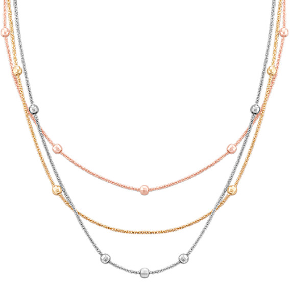 Sterling Silver, Yellow Sterling Silver, and Rose Sterling Silver Necklace (24") Sterling Silver, Yellow Sterling Silver, and Rose Sterling Silver Necklace (24")