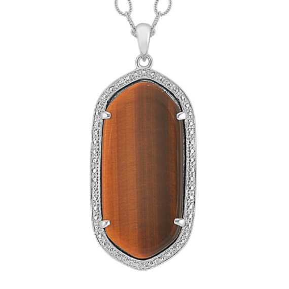 Tiger's Eye and Sterling Silver Pendant (20") Tiger's Eye and Sterling Silver Pendant (20")