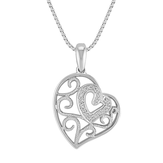 Vintage Diamond Heart Pendant in Sterling Silver (18") Vintage Diamond Heart Pendant in Sterling Silver (18")