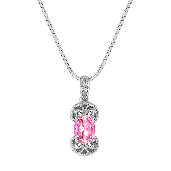 Vintage Oval Pink Sapphire and Round Diamond Pendant (18") Vintage Oval Pink Sapphire and Round Diamond Pendant (18")
