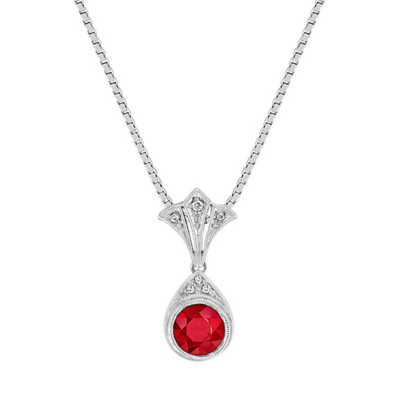 Vintage Round Ruby and Diamond Pendant (18") Vintage Round Ruby and Diamond Pendant (18")