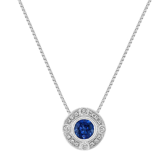 Vintage Round Sapphire and Diamond Circle Pendant (18") Vintage Round Sapphire and Diamond Circle Pendant (18")