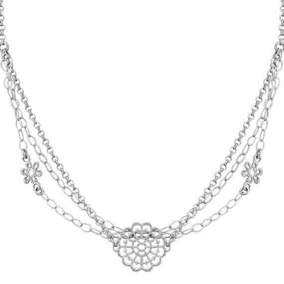 Vintage Sterling Silver Floral Necklace (20") Vintage Sterling Silver Floral Necklace (20")