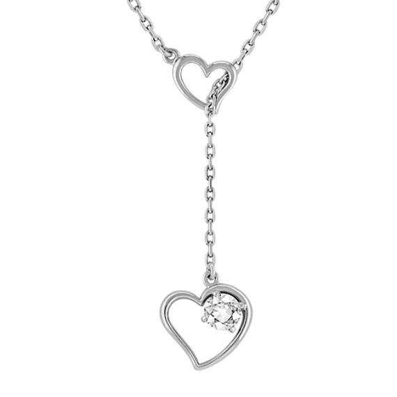 White Sapphire and Sterling Silver Heart Necklace (17") White Sapphire and Sterling Silver Heart Necklace (17")