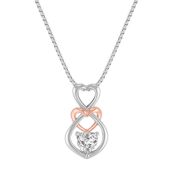 White Sapphire Heart Pendant in Sterling Silver and 14k Rose Gold (18") White Sapphire Heart Pendant in Sterling Silver and 14k Rose Gold (18")
