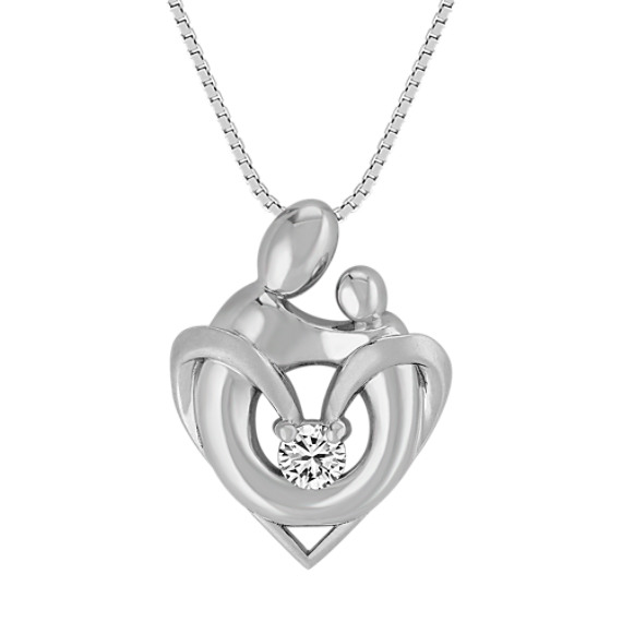 White Sapphire Mother & Child Pendant in Sterling Silver (18") White Sapphire Mother & Child Pendant in Sterling Silver (18")