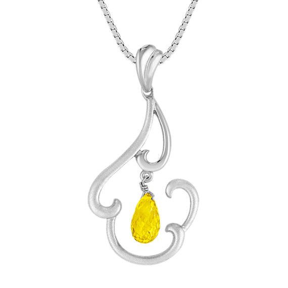 Yellow Briolette Sapphire and Sterling Silver Pendant (18") Yellow Briolette Sapphire and Sterling Silver Pendant (18")