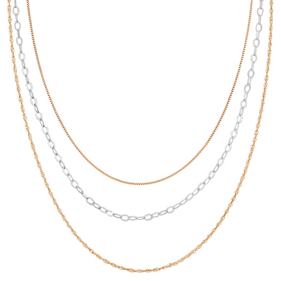 Yellow Sterling Silver & Sterling Silver Three Chain Set (20") Yellow Sterling Silver & Sterling Silver Three Chain Set (20")
