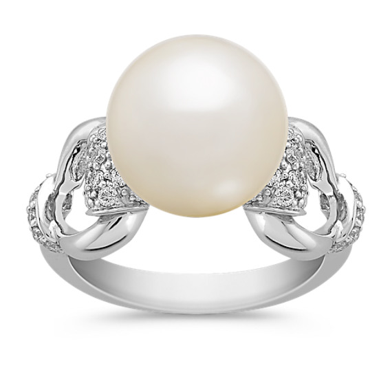 10mm Cultured Freshwater Pearl and Round Diamond Ring 10mm Cultured Freshwater Pearl and Round Diamond Ring