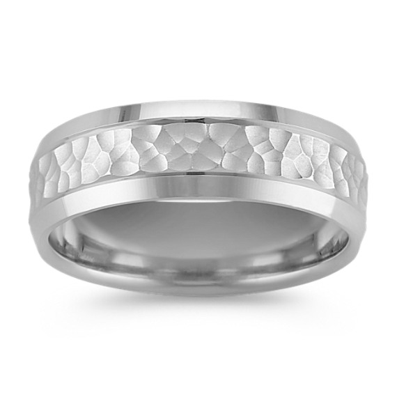14k White Gold Comfort Fit Ring with Hammered Finish (7.5mm) 14k White Gold Comfort Fit Ring with Hammered Finish (7.5mm)