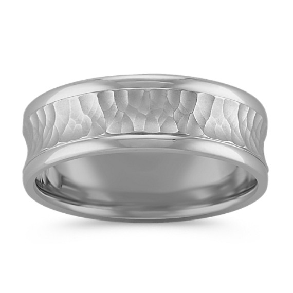 14k White Gold Comfort Fit Ring with Hammered Finish (7.5mm) 14k White Gold Comfort Fit Ring with Hammered Finish (7.5mm)