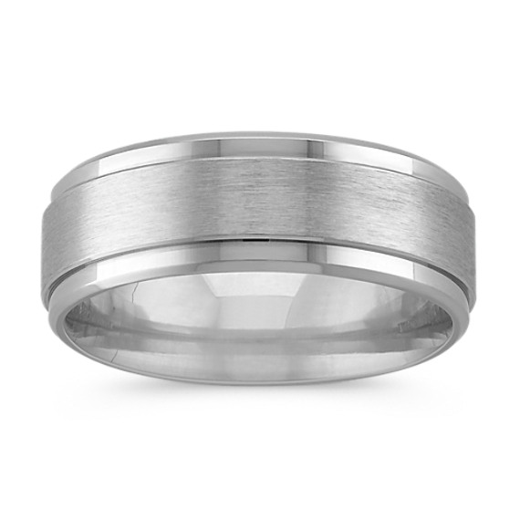 14K White Gold Comfort Fit Wedding Band with Textured Center Band (8mm) 14K White Gold Comfort Fit Wedding Band with Textured Center Band (8mm)
