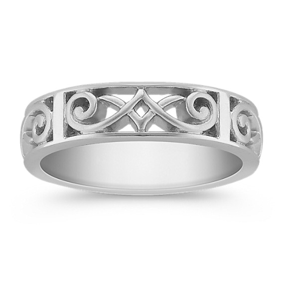 14k White Gold Engraved Ring with Satin Finish (7mm) 14k White Gold Engraved Ring with Satin Finish (7mm)