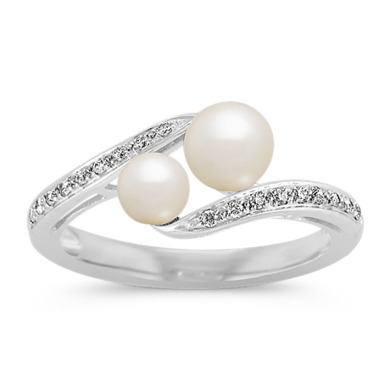 4.5-6mm Cultured Freshwater Pearl and Diamond Ring in Sterling Silver 4.5-6mm Cultured Freshwater Pearl and Diamond Ring in Sterling Silver