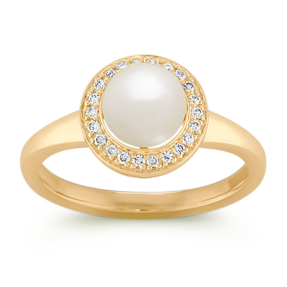 6.5mm Cultured Freshwater Pearl and Diamond Ring 6.5mm Cultured Freshwater Pearl and Diamond Ring