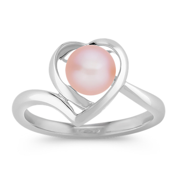 6.5mm Pink Cultured Pearl and Sterling Silver Heart Ring 6.5mm Pink Cultured Pearl and Sterling Silver Heart Ring