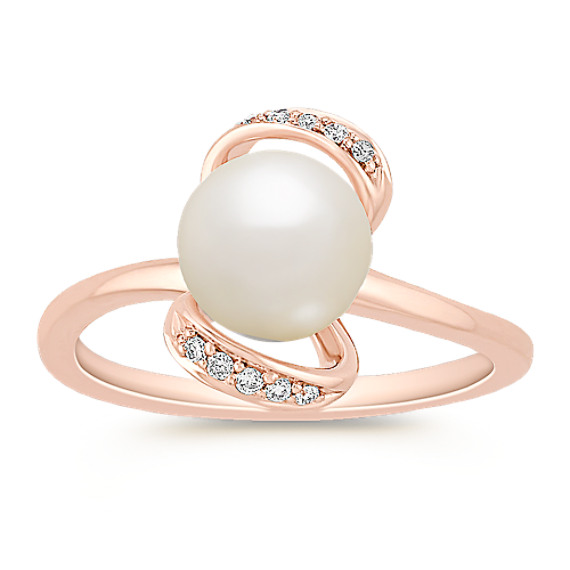 7.5mm Cultured Freshwater Pearl and Round Diamond Ring in Rose Gold 7.5mm Cultured Freshwater Pearl and Round Diamond Ring in Rose Gold