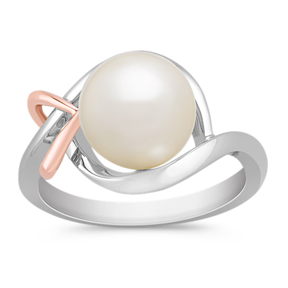 9mm Cultured Freshwater Pearl Ring in White and Rose Gold 9mm Cultured Freshwater Pearl Ring in White and Rose Gold