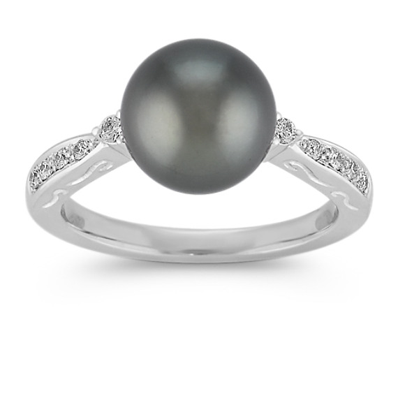 9mm Cultured Tahitian Pearl and Diamond Ring 9mm Cultured Tahitian Pearl and Diamond Ring