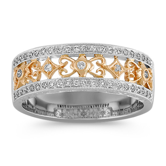 Antique Diamond Ring in Two-Tone Gold with Pavé Setting Antique Diamond Ring in Two-Tone Gold with Pavé Setting