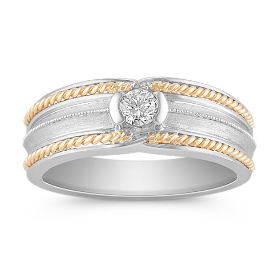 Bezel Set Diamond Ring in Two-Tone Gold with Satin Finish (8mm) Bezel Set Diamond Ring in Two-Tone Gold with Satin Finish (8mm)