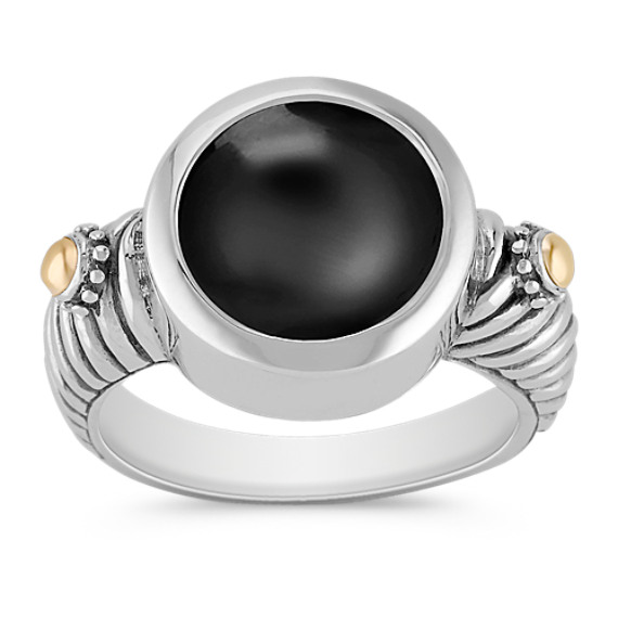 Black Agate, 18k Yellow Gold and Sterling Silver Ring Black Agate, 18k Yellow Gold and Sterling Silver Ring